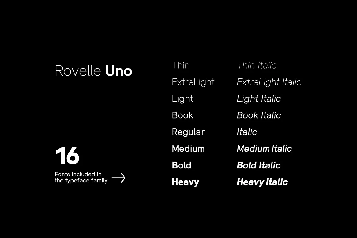 多种粗细效果的英文无衬线字体系列 - Rovelle Uno第5张