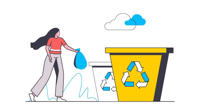 生态废物回收概念扁平线条插画 Eco Waste Flat Line Concept